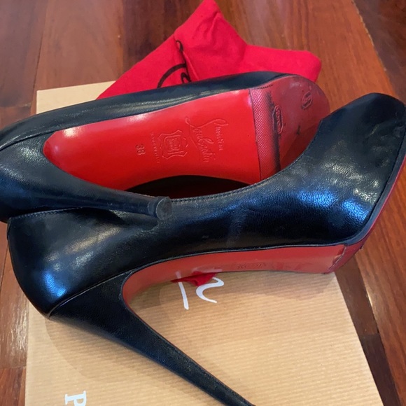 Christian louboutin black pump 38 leather Italy platform minibout sep peep toe 8